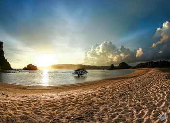 Scenic view of beach at sunset