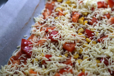 Close-up of pizza served in plate