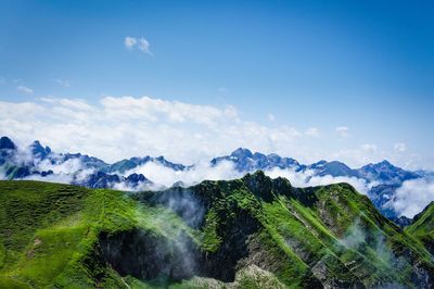 Scenic view of waterfall against sky