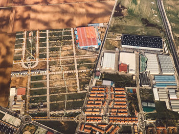 High angle view of construction site in city