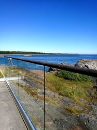 Scenic view of sea against clear blue sky