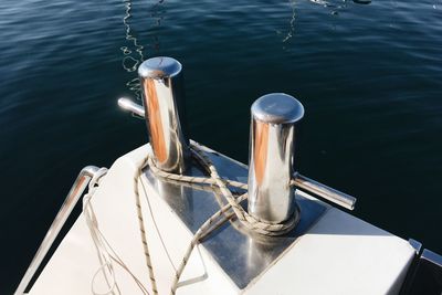 High angle view of boat moored in lake
