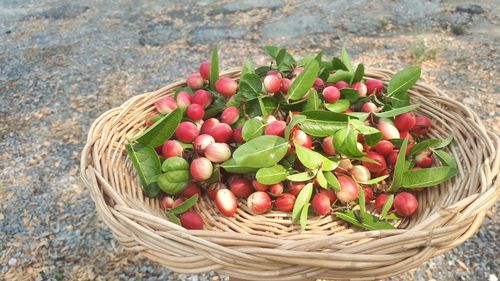 High angle view of fruits in basket