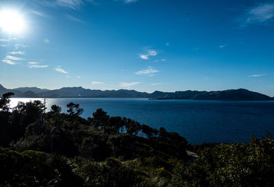 Scenic view of sea against blue sky