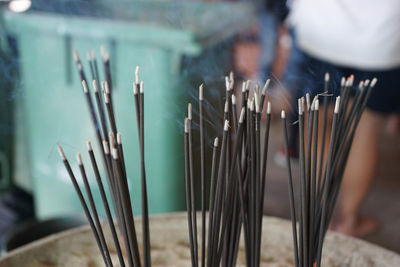 Close-up of candles in building