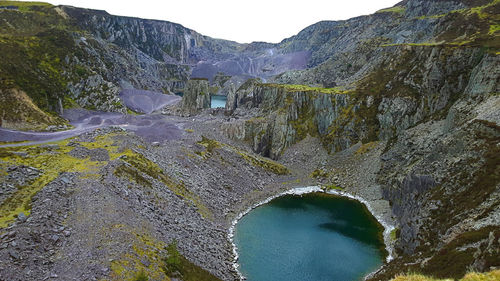 Scenic view of river amidst mountains