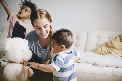 Mother and son at home