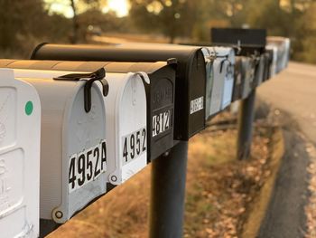 Close-up of us mailboxes sign