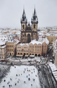 High angle view of buildings in city