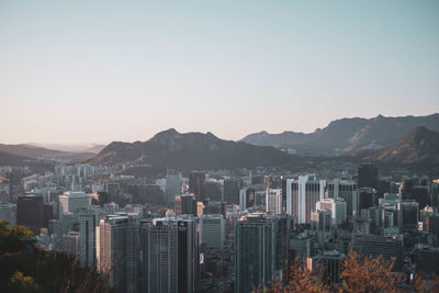 High angle view of cityscape against clear sky