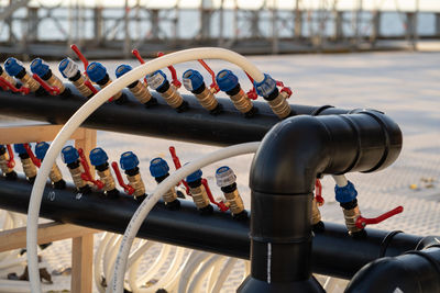 Hoses and pipes equipment for artificial skating rink, maintenance of ice arena or hockey field