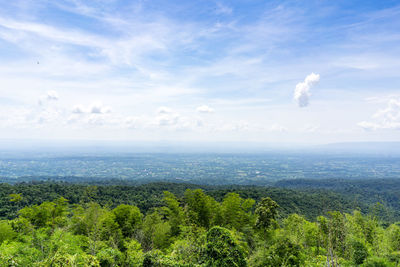 Landscape of forests, lush green mountains and beautiful skies.