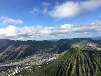 High angle view of land against cloudy sky