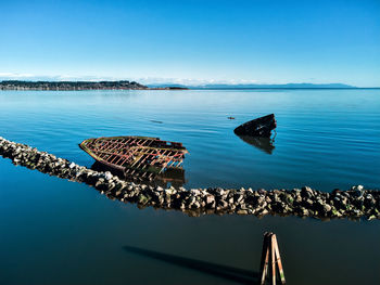 Scenic view of sea against blue sky