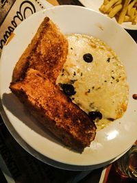 High angle view of bread in plate