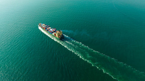 High angle view of ship in sea