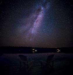 Scenic view of lake against sky at night