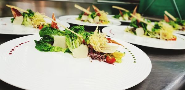 High angle view of meal served in plate