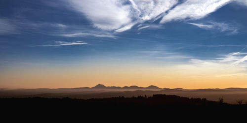 Scenic view of silhouette mountains against sky during sunset