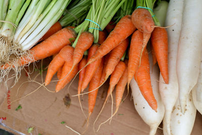 High angle view of vegetables in market stall