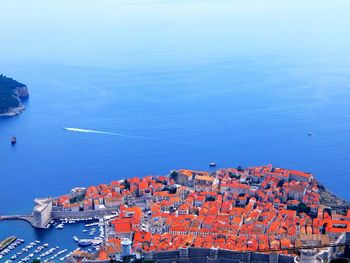 High angle view of buildings and adriatic sea