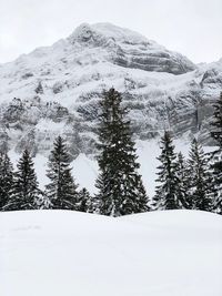 Scenic view of snow covered mountains against sky