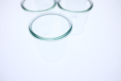 High angle view of glass on white background