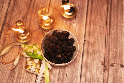 High angle view of candles on table