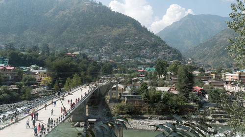 High angle view of townscape against sky. kullu himachal pradesh hill state india