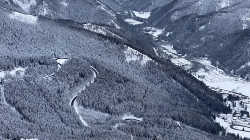 High angle view of snow covered mountain