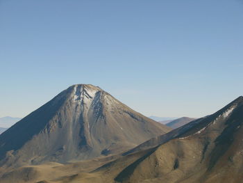 Scenic view of snowcapped mountains against clear sky