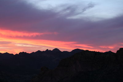 Scenic view of mountains at sunset