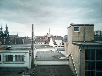 High angle view of buildings against sky