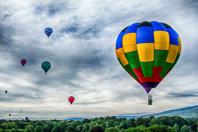 Low angle view of hot air balloon against sky