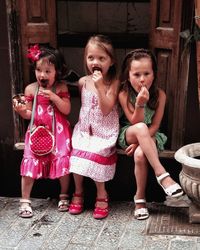 Portrait of happy siblings