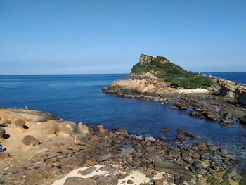 Scenic view of sea against clear sky