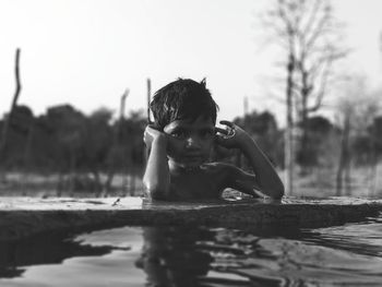 Portrait of boy in swimming pool