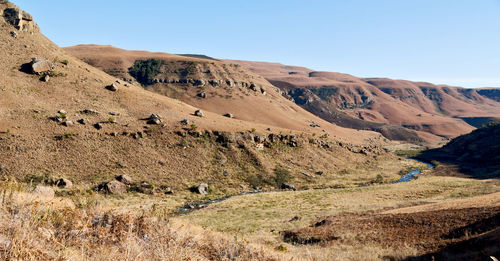 Scenic view of mountains against clear sky