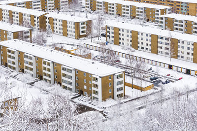 Snow covered residential area in a swedish town