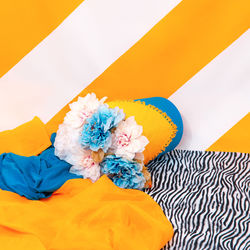 High angle view of woman against blue sky