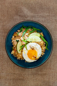 High angle view of breakfast served in plate