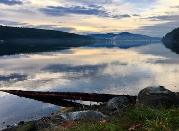 Scenic view of lake against sky during sunset