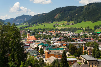 High angle view of townscape against sky