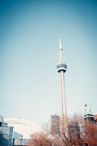 Low angle view of buildings against clear sky