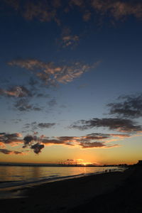 Scenic view of beach against sky during sunset