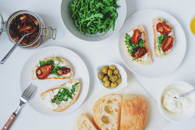 High angle view of meal served on table