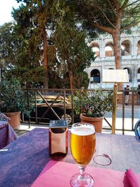 Glass of beer on table at restaurant