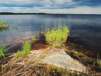 Scenic view of lake against sky