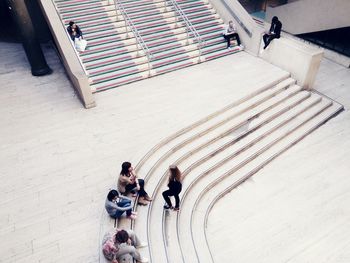 High angle view of people walking outdoors