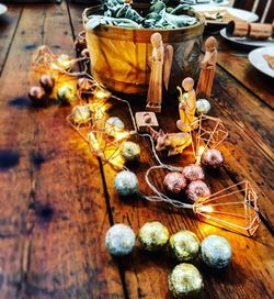 High angle view of wineglasses on table